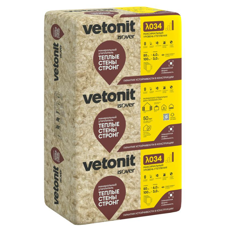 Утеплитель Vetonit (Isover) Теплые Стены Стронг 100х610х1000 мм 3,05 м2