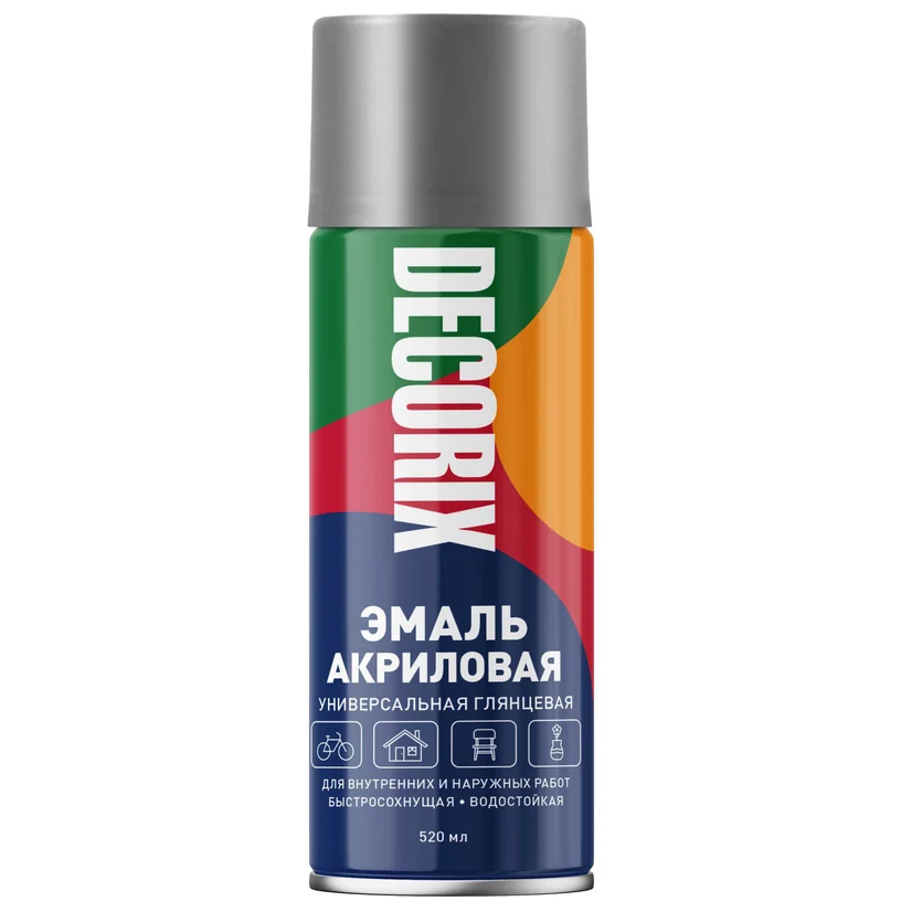 Эмаль аэрозольная универсальная Decorix серебристая 520 мл