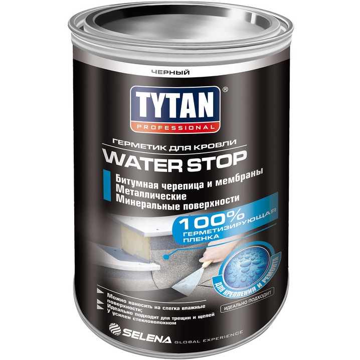 Герметик для кровли Tytan Professional Water Stop черный 1,8 кг