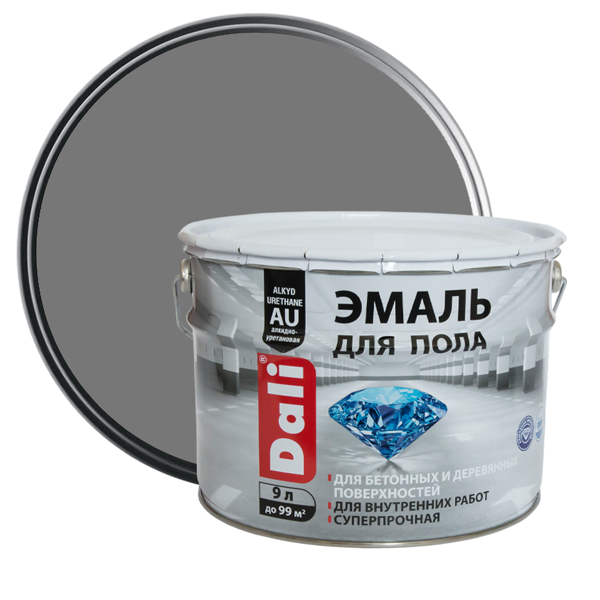 Эмаль для бетонных и деревянных полов Dali серая 9 л
