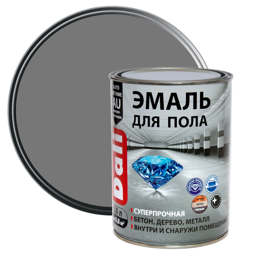Эмаль для бетонных и деревянных полов Dali серая 0,8 л