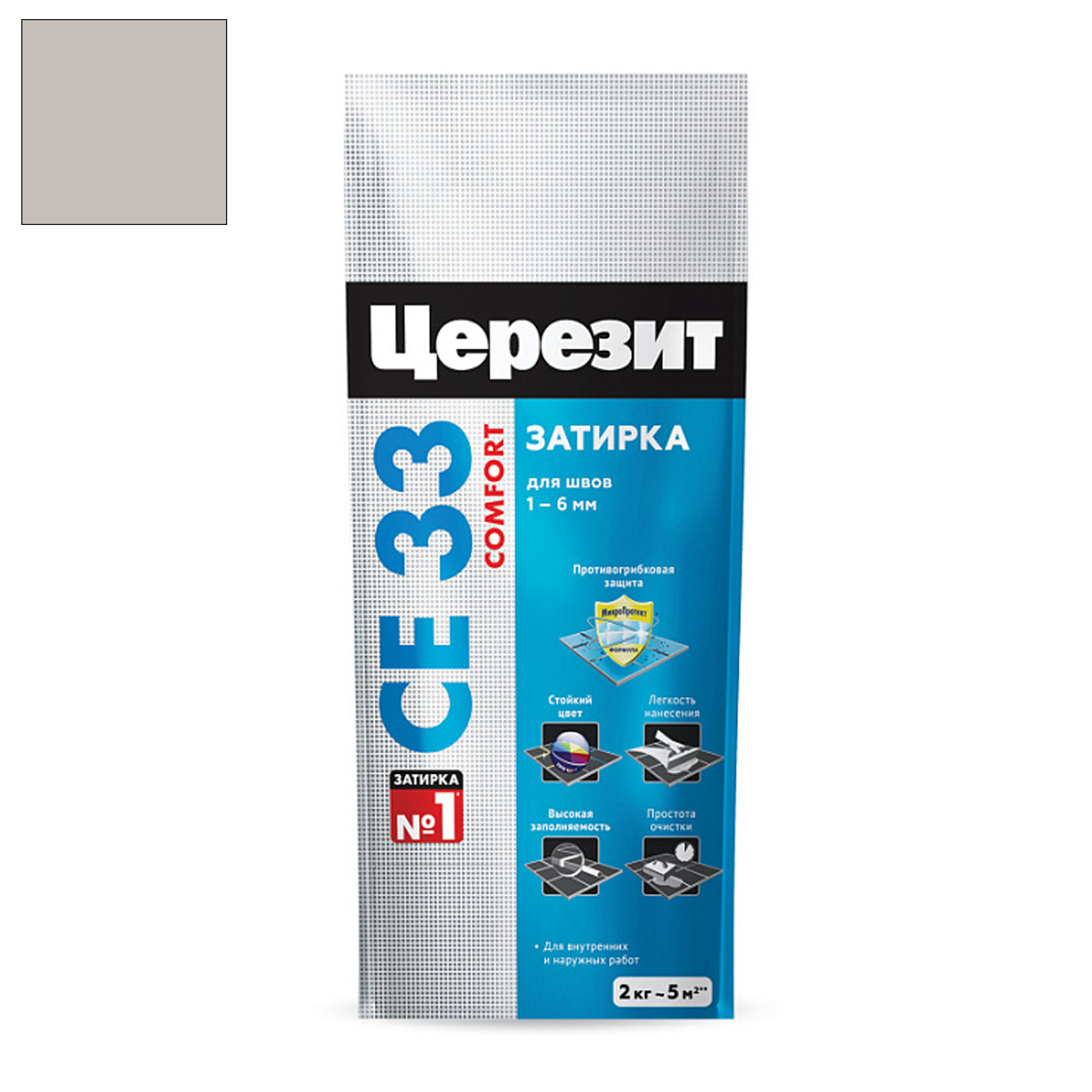 Затирка цементная Церезит CE 33 серебристо-серая 2 кг