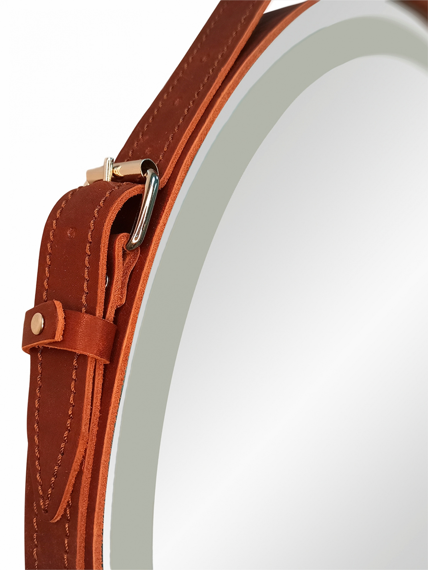 Зеркало Millenium Brown Led d 650 мм на ремне из натуральной кожи коричневого цвета